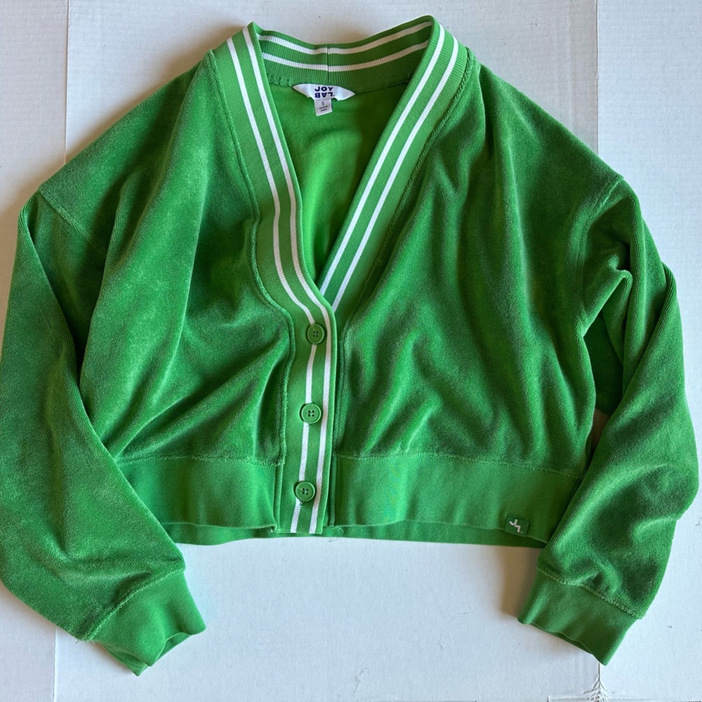 JoyLab Green Cropped Cardigan with White Trim